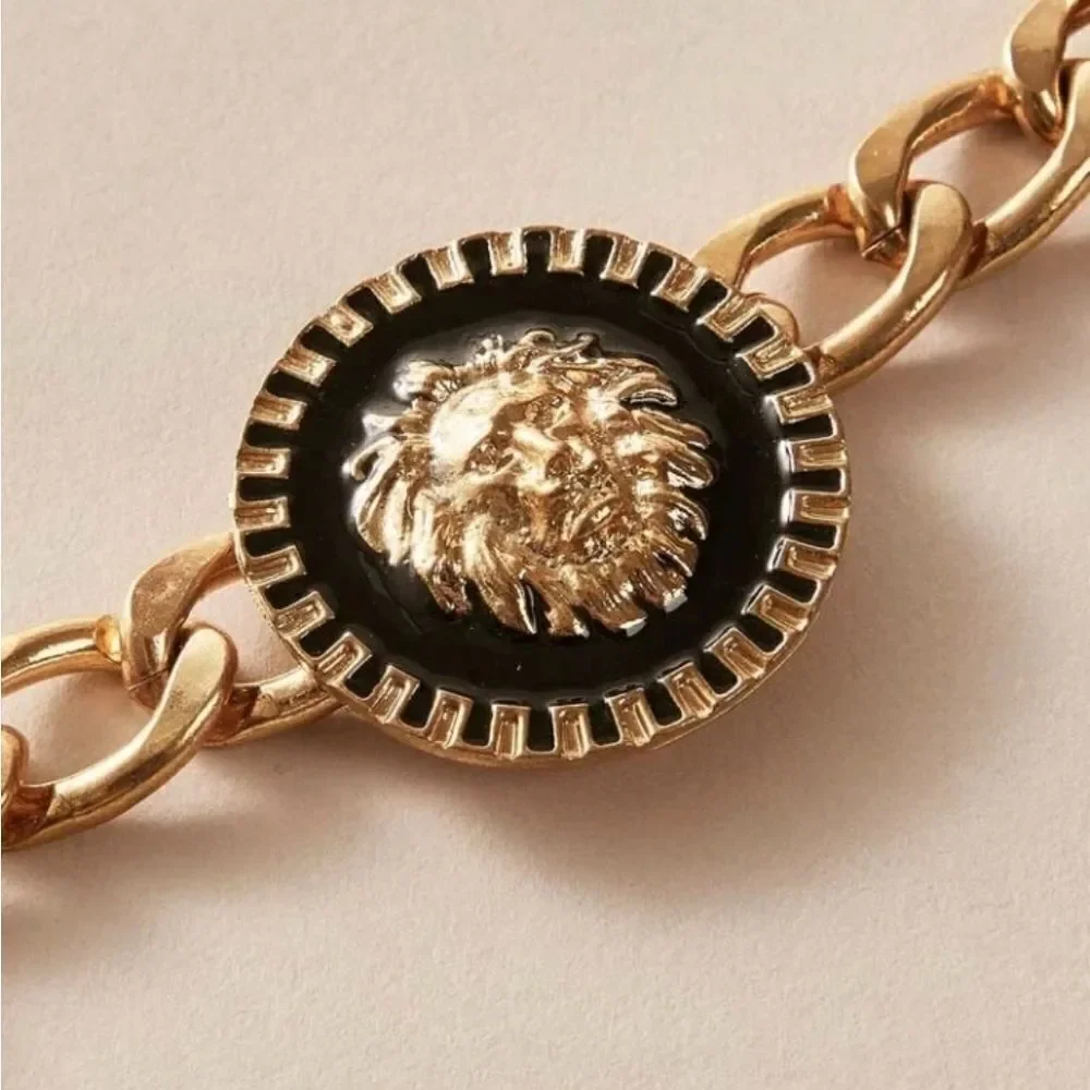 Designer Inspired Black & Gold Lion necklace